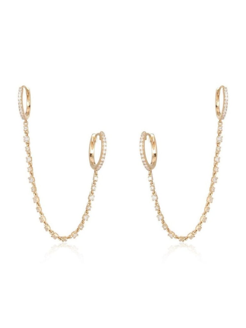 Diamond 14K (or 18k upon request) Yellow Gold Double Chain Link Hoop Earrings